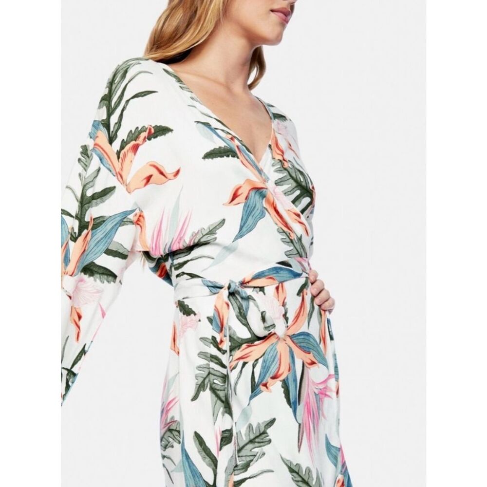 0045 Hurley White Floral Mini Dress with Coral and Green Print